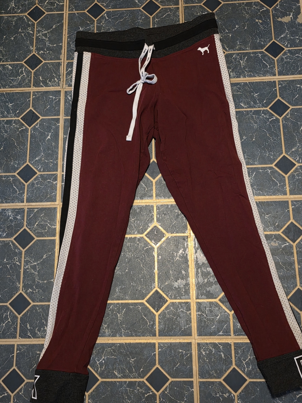 Maroon Black And White Victoria Secret Pink Leggings